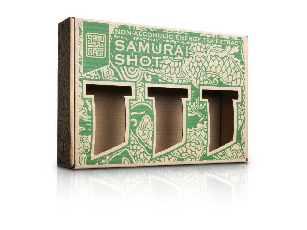Zelená dárková krabice pro 3 lahve Samurai shot 500 ml