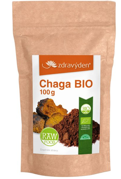 Zdravý den Chaga prášek Bio Raw 100 g
