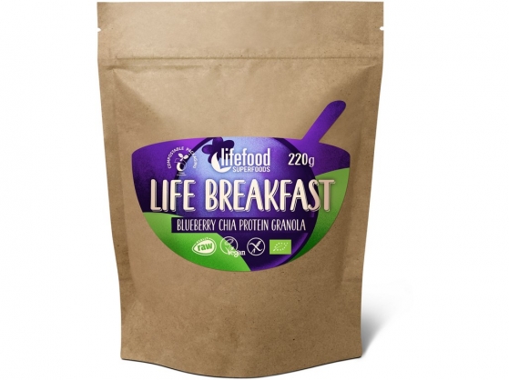 Lifefood Life breakfast Granola borůvka s chia semínky BIO RAW 220g