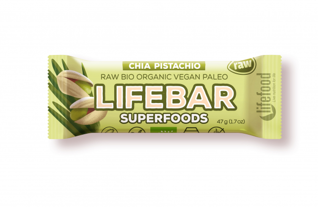Lifebar Superfoods s chia a pistáciemi BIO RAW 15x47g