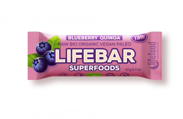 Lifefood Lifebar Plus tyčinka Blueberry Quinoa BIO 15x47 g